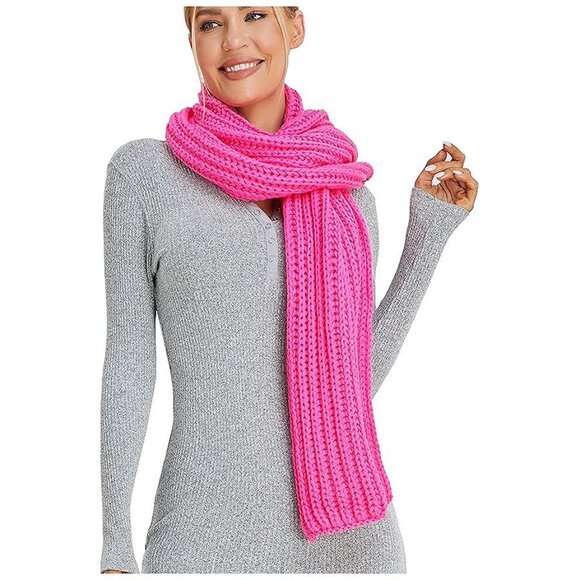 Women Men Winter Thick Cable Knit Wrap Hor Hot Pink